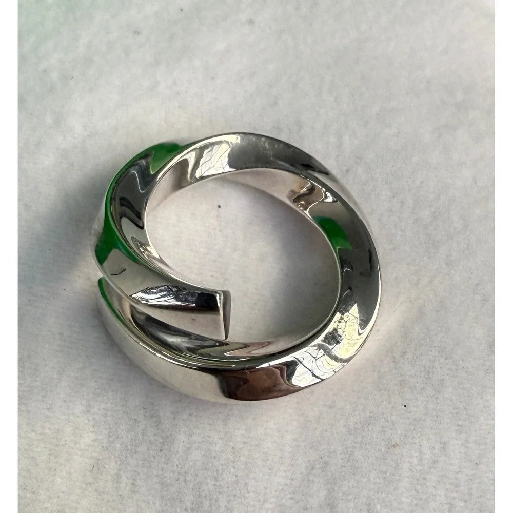 Bottega Veneta Mens AG925 Sterling‎ Silver Twisted Wrap Ring Size 17 Italy